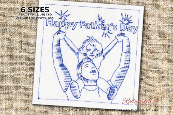 Charming Girl Father Day Redwork Embroidery