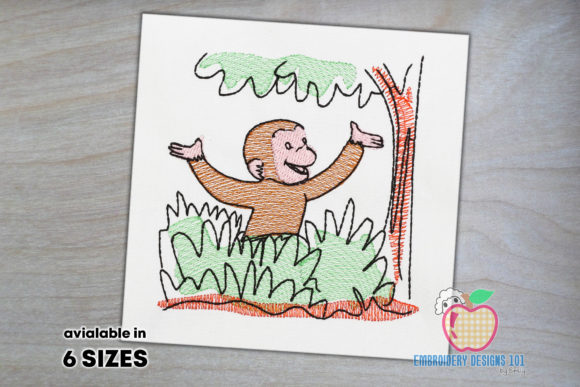 Curious George Monkey Sketch: A Festive Embroidery Design