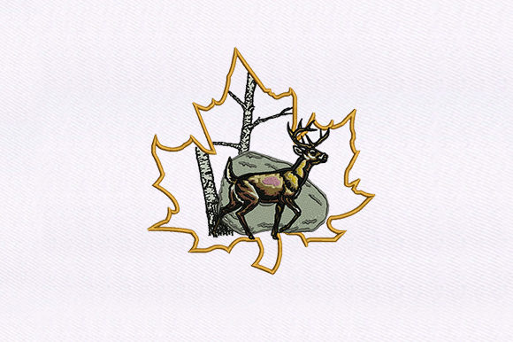 Deer in a Maple Leaf: A Premium Embroidery Design