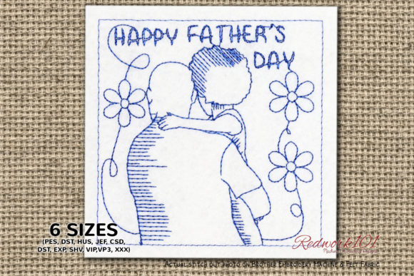 Fathers Day Greetings Redwork: A Charming Embroidery Design
