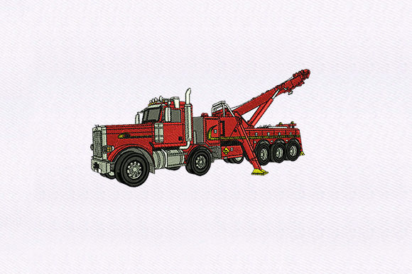 Red Crane Truck Design: A Festive Embroidery Gem